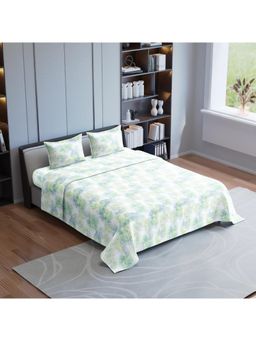 Synergized Cotton - Leaves Blue Green King Bedsheet 190Tc Twill Weave with 2 Pillow Covers