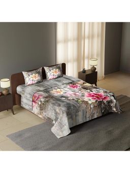 Synergized Cotton - Moonlit Grey Ember Luxurious King Percale Bedsheet 225Tc with 2 Pillow Covers