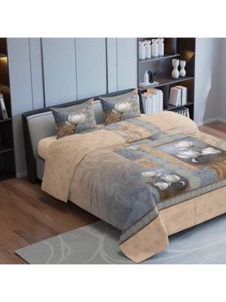 Synergized Cotton - White Lotus Luxurious King Percale Bedsheet 225Tc with 2 Pillow Covers