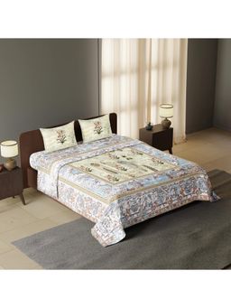 Synergized Cotton - Emerald Indian Pastel Luxurious King Percale Bedsheet 225Tc with 2 Pillow Covers