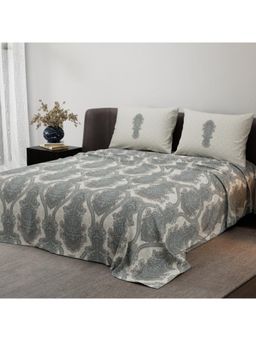 Synergized Cotton - Heritage Bliss Grey Pure Satin Digital Era Bedsheet with 2 Pillow Covers (King)