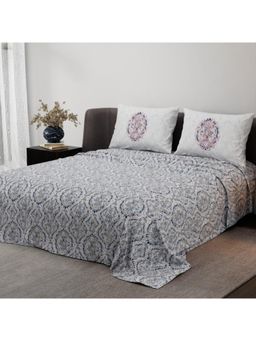 Synergized Cotton - Heritage Bliss Grey Pure Satin Digital Era Bedsheet with 2 Pillow Covers (King)