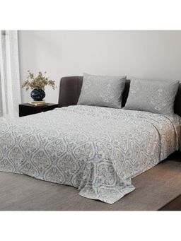 Synergized Cotton - Heritage Bliss Grey Pure Satin Digital Era Bedsheet with 2 Pillow Covers (King)