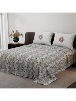 Synergized Cotton - Heritage Bliss Brown Pure Satin Digital Era Bedsheet with 2 Pillow Covers (King)