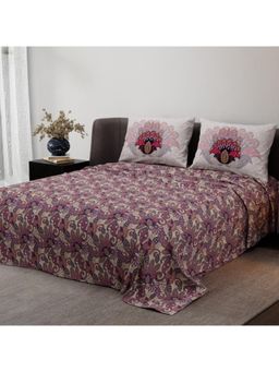 Synergized Cotton - Heritage Bliss Purple Pure Satin Digital Era Bedsheet with 2 Pillow Covers (King)