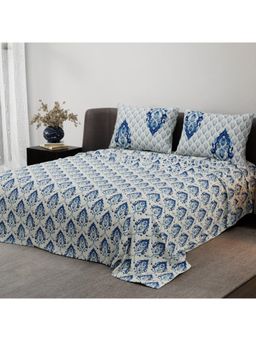 Synergized Cotton - Heritage Bliss Blue Pure Satin Digital Era Bedsheet with 2 Pillow Covers (King)
