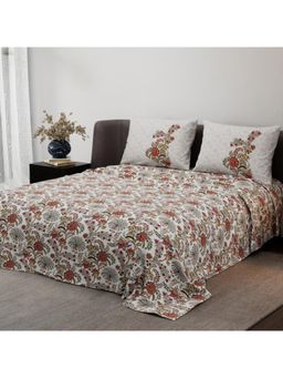Synergized Cotton - Heritage Bliss Brown Pure Satin Digital Era Bedsheet with 2 Pillow Covers (King)