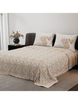 Synergized Cotton - Heritage Bliss Peach Pure Satin Digital Era Bedsheet with 2 Pillow Covers (King)