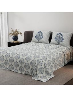 Synergized Cotton - Heritage Bliss Blue Pure Satin Digital Era Bedsheet with 2 Pillow Covers (King)