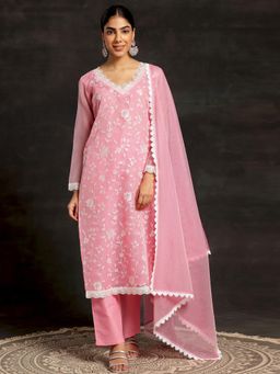 Libas - Womens Pink Kurta with Pant and Dupatta (Set of 3)