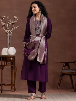 Libas - Womens Purple Kurta with Pant and Dupatta (Set of 3)