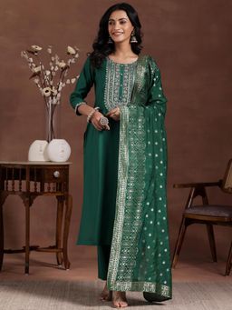 Libas - Womens Green Kurta with Pant and Dupatta (Set of 3)