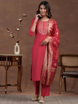 Libas - Womens Pink Kurta with Pant and Dupatta (Set of 3)