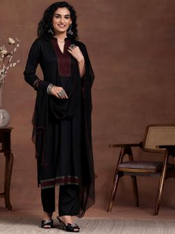 Libas - Womens Black Kurta with Pant and Dupatta (Set of 3)
