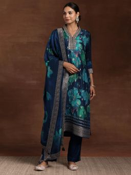 Libas - Womens Navy Blue Kurta with Pant and Dupatta (Set of 3)