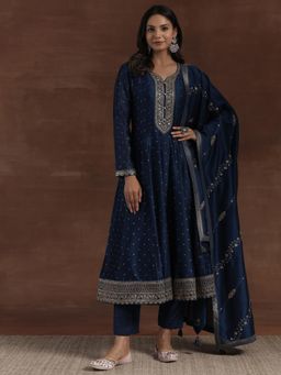 Libas - Womens Navy Blue Anarkali Kurta with Pant and Dupatta (Set of 3)