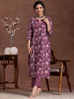 Libas - Womens Purple Kurta with Pant (Set of 2)
