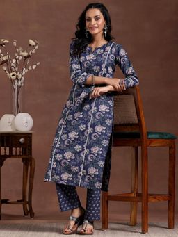 Libas - Womens Blue Kurta with Pant (Set of 2)