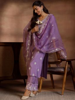 Libas - Womens Lavender Kurta with Pant and Dupatta (Set of 3)