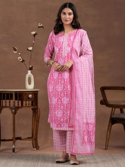 Libas - Womens Pink Kurta with Pant and Dupatta (Set of 3)