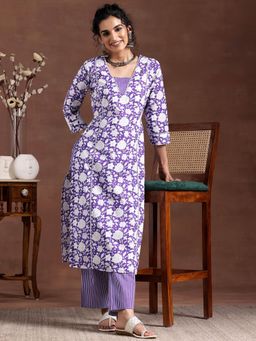 Libas - Womens Purple Kurta with Pant (Set of 2)