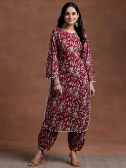 Libas - Womens Maroon Kurta with Salwar Pant (Set of 2)