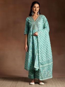 Libas - Womens Turquoise Kurta with Pant and Dupatta (Set of 3)
