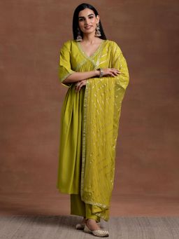 Libas - Womens Green Anarkali Kurta with Pant and Dupatta (Set of 3)