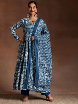 Libas - Womens Blue Anarkali Kurta with Pant and Dupatta (Set of 3)