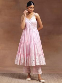 Libas - Womens Pink Anarkali Kurta with Pant (Set of 2)