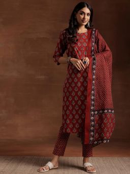 Libas - Womens Maroon Kurta with Pant and Dupatta (Set of 3)