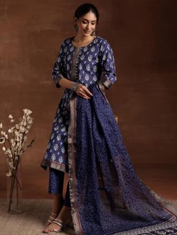 Libas - Womens Blue Kurta with Pant and Dupatta (Set of 3)