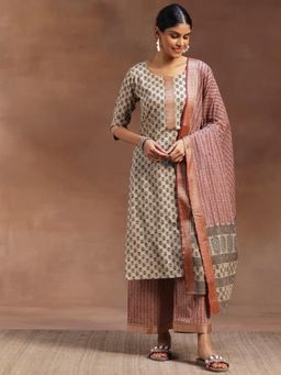 Libas - Womens Beige Kurta with Palazzo and Dupatta (Set of 3)