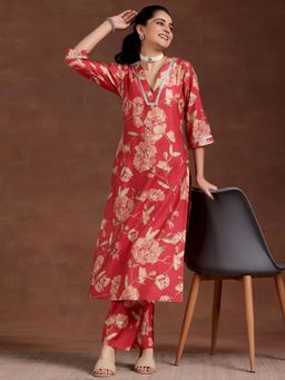 Libas - Womens Red Kurta with Palazzo (Set of 2)