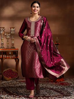Libas - Womens Magenta Kurta with Pant and Dupatta (Set of 3)