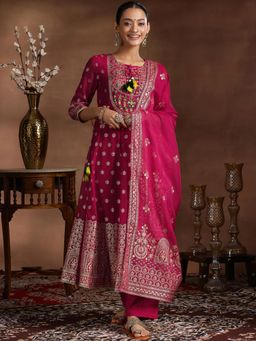 Libas - Womens Magenta Anarkali Kurta with Pant and Dupatta (Set of 3)