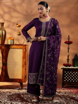 Libas - Womens Purple Kurta with Palazzo and Dupatta (Set of 3)