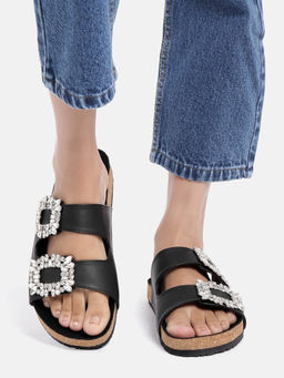 Zori World - Nebula - Corkbed Black Buckle Flats