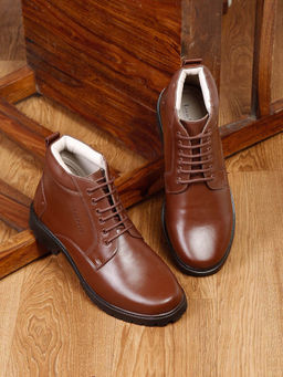 Louis Stitch - Men Tan Leather High Top Flat Solid Boots