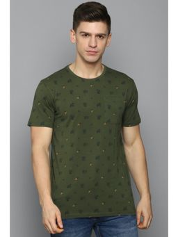 Peter England - Men Olive Print Crew Neck T-shirt