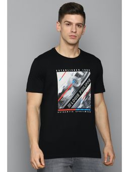 Louis Philippe - Men Black Graphic Print Crew Neck T-shirt