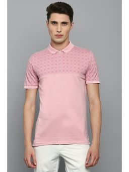 Louis Philippe - Men Pink Print Polo Neck T-shirt