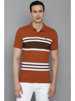 Louis Philippe - Men Brown Stripe Polo Neck T-shirt