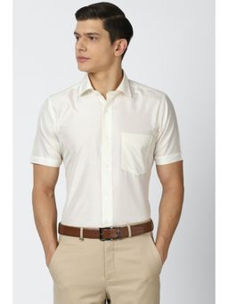 Van Heusen - Men Cream Regular Fit Solid Half Sleeves Formal Shirt