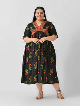 Rustorange - Gulbagh Black V Neck Dress