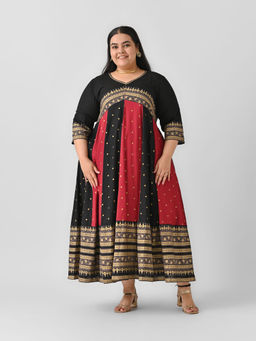 Rustorange - Black Long Kalidaar Dress with Border Details