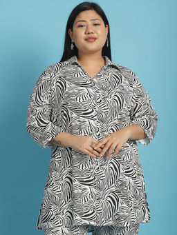 theRebelinme - Plus Size Womens Black & White Zebra Printed Casual Shirt