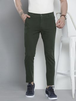 The Indian Garage Co - Men Slim Fit Mid-Rise Solid Olive Chinos