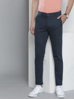 The Indian Garage Co - Men Slim Fit Mid-Rise Solid Navy Blue Chinos