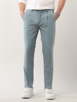 Arrow Newyork - Men Slim Fit Mid-Rise Solid Blue Casual Trouser